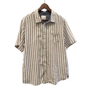 JOE’S XL GREY BLUE/off white stripe linen/cotton blend shortsleeved pocket shirt